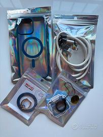 KIT ACCESSORI per IPHONE 15 COLOR BLU - BIANCO