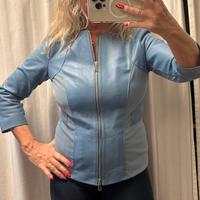 Giacca Sandro Ferrone celeste tg 44 vera pelle