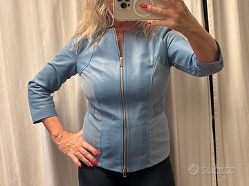 Giacca Sandro Ferrone celeste tg 44 vera pelle