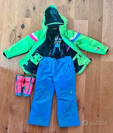 Tuta sci bambina anni 6, altezza 116 cm con guanti