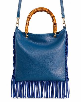 Borsa vera pelle blu George J Love frange