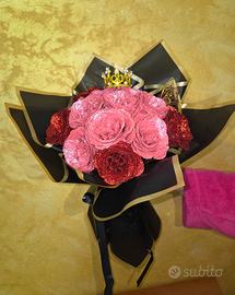 Bouquet Rose Eterne Glitter Con Corona 