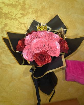 Bouquet Rose Eterne Glitter Con Corona 