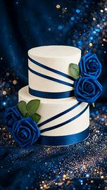 Torta scenografica blu e bianca elegante