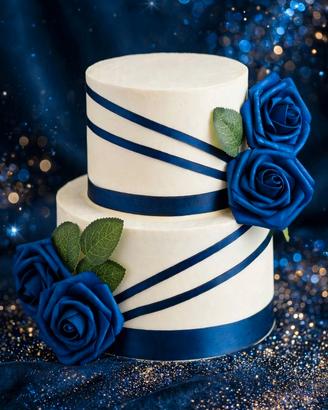 Torta scenografica blu e bianca elegante