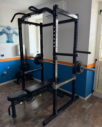 rack + bilanciere + panca + dips + 70 kg dischi