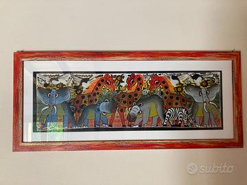 Quadro etnico safari stile Tingatinga con cornice