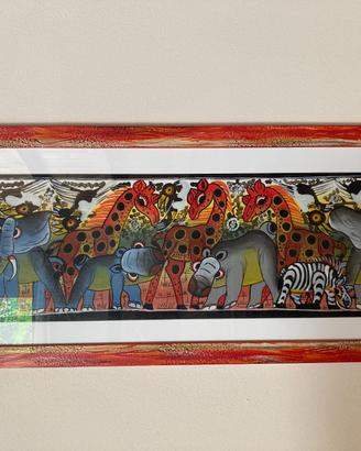 Quadro etnico safari stile Tingatinga con cornice