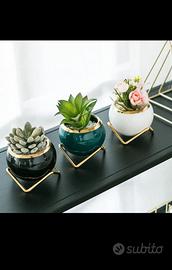 Set of 3 Modern Decorative Plant Pot with Gold Met