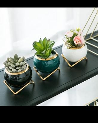 Set of 3 Modern Decorative Plant Pot with Gold Met