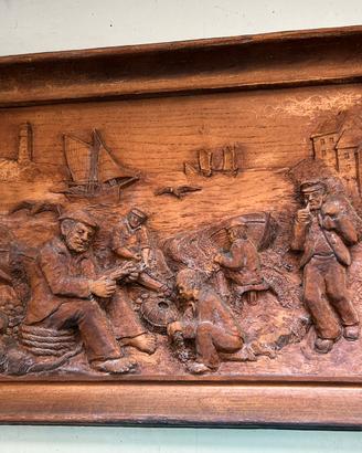 Quadro vintage legno intagliato mano Sic Francia