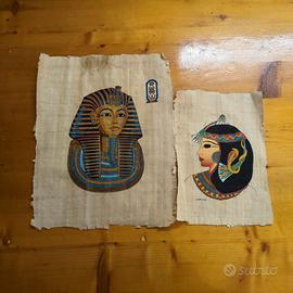 Coppia papiri egiziani vintage dipinti a mano 