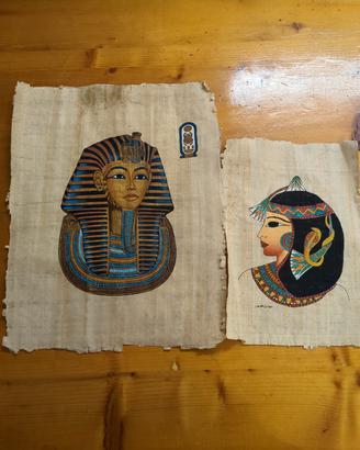 Coppia papiri egiziani vintage dipinti a mano 