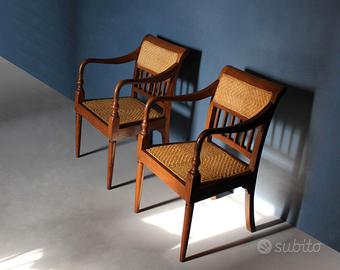 Coppia di Poltroncine in legno e paglia di Vienna