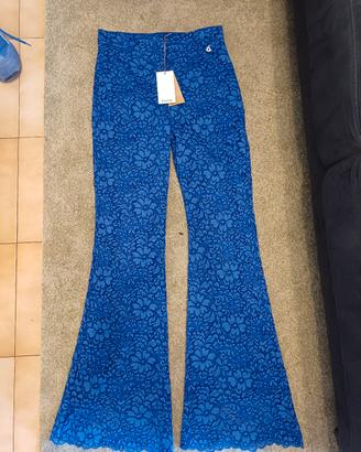 dixie pantaloni a zampa in pizzo blu tg m nuovi !
