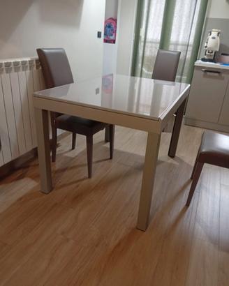 tavolo in vetro e acciaio tortora 160x90 cm