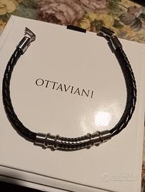 Bracciale uomo Ottaviani in acciaio e pelle intrec