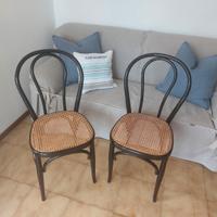 6 sedie vintage, legno, sedile in rattan

