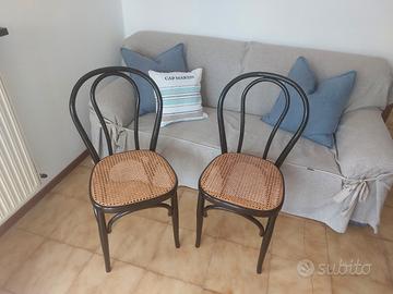 6 sedie vintage, legno, sedile in rattan

