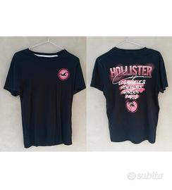 T-shirt uomo Hollister, tg M, nera con stampe rosa