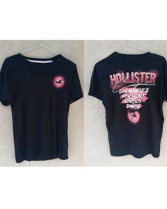 T-shirt uomo Hollister, tg M, nera con stampe rosa