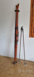 Sci d'epoca in legno con bacchette  del 900, 