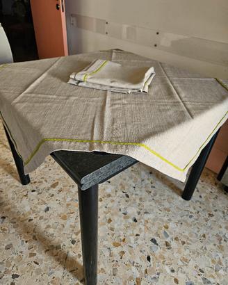 Tovaglia Antimacchia Effetto Lino con Bordo verde 