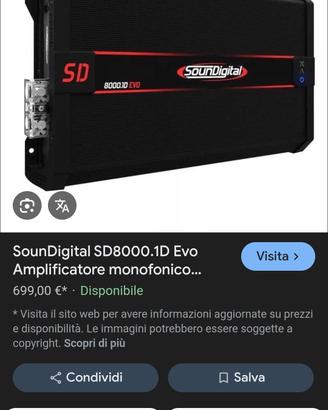 amplificatore soundigital 8000.1d evo 2 1hom 