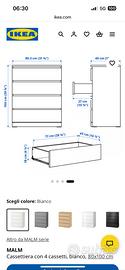 Cassettiera malm 4 cassetti