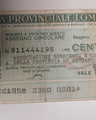 Miniassegno Banca Prov Lomb