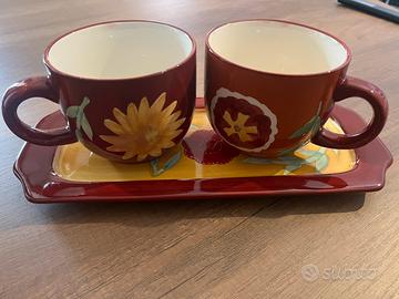 Set 2 Tazze grandi Colazione Con Vassoio.