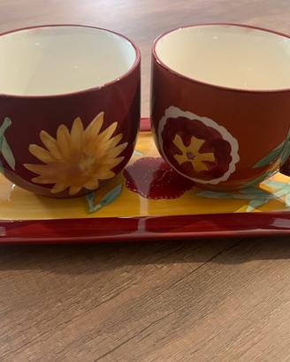 Set 2 Tazze grandi Colazione Con Vassoio.