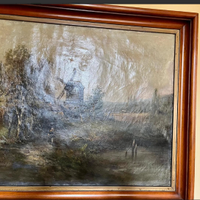 PREGIATOdipintoOLIOsuTELA"PAESAGGIOconMULINO" '800