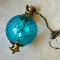 Lampadario vintage 70 palla vetro azzurro e ottone