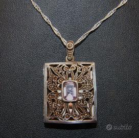 Splendido medaglione porta foto argento ametista