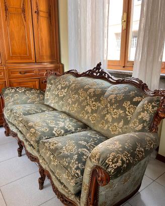 Divano classico 3 posti in legno e tessuto