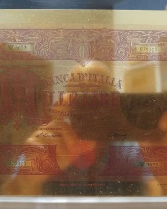 Banconota da Mille Lire in lamina d'oro