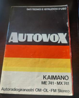 Istruzioni e schema Autoradio autovox Kaimano 741