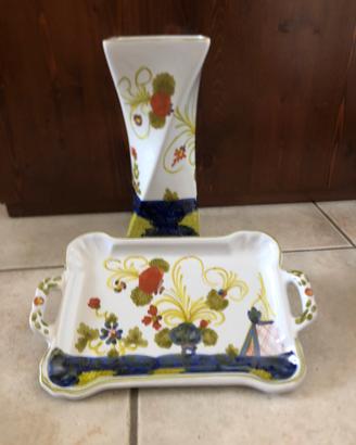 Vaso e vassoio in ceramica Faentina