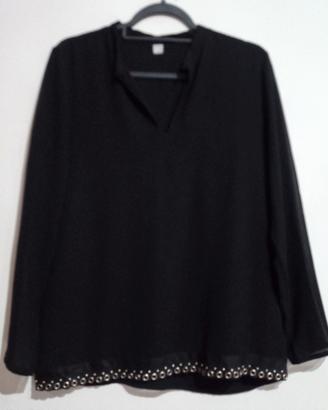 Blusa con dettagli in ecopelle 