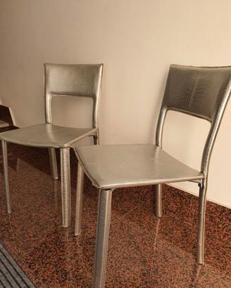Set 6 sedie in pelle martellata argento