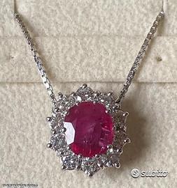 COLLANA ORO 18kt. DIAMANTI E RUBINO CERT. 2,33