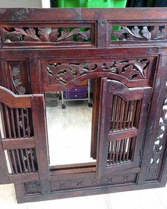 Specchio Finestra Legno Lavorato traforato