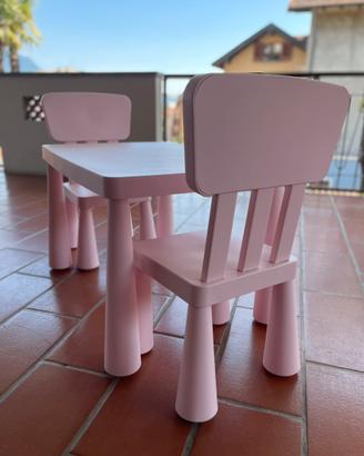 Tavolo rosa MAMMUT ikea con 2 sedie