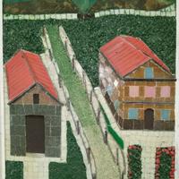 Quadro mosaici con case con tetti rossi