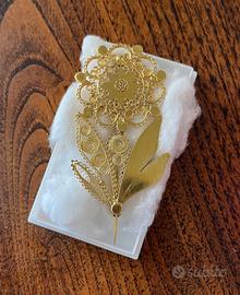 Spilla fiore costume sardo argento bagnato