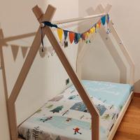 Picci Letto Legno Camping Sbiancato con materasso