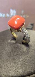 ANELLO ORO CORALLO DIAMANTI