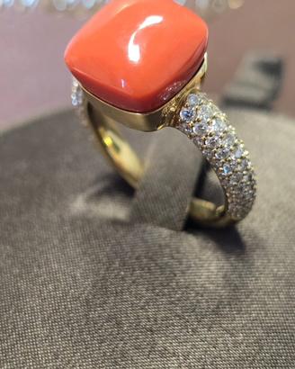 ANELLO ORO CORALLO DIAMANTI