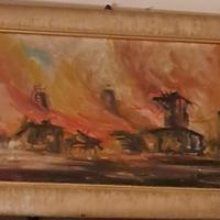 quadro Vintage dipinto ad olio, Paesaggio al tramo